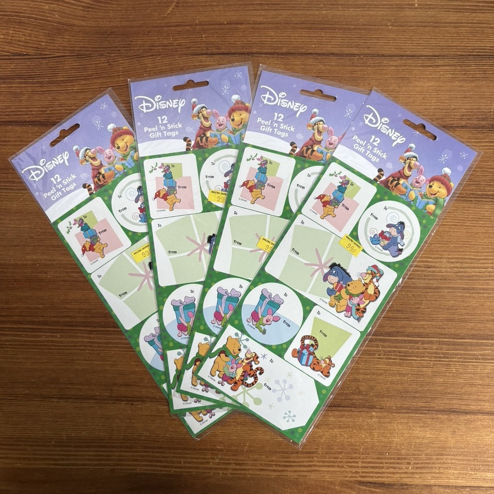 Disney Winnie the Pooh Christmas Gift Tags Sticker Sheets Lot of 4 - 48 Tags